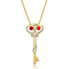18K Gold Plated Ruby Red Diamond Accent Double Heart Key Love Pendant Neck...