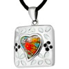 White Murano Glass Millefiori Square With Heart With Colorful Flowers Pend...