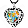 Black Murano Glass Millefiori Heart With Colorful Flowers Pendants