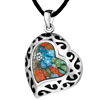 Black Murano Glass Millefiori Art Heart With Colorful Flowers Pendants