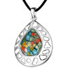 White Murano Glass Millefiori Art Drop With Colorful Flowers Pendants