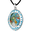 Blue Murano Glass Millefiori Oval With Colorful Flowers Pendants