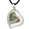 White Murano Glass Millefiori Art Heart With Colorful Flowers Pendants