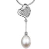 Crystal Heart And Dangling Pearl Drop Pendant Sterling Silver
