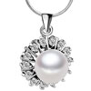 Crystal Framed Pearl Flower Pendant Sterling Silver
