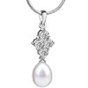 Crystal Diamond And Pearl Drop Pendant Sterling Silver
