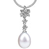 Crystal Flower Dangling  Pearl   Pendant  Sterling Silver
