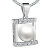 Crystal Square Framed  Pearl   Pendant  Sterling Silver