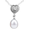 925 Sterling Silver Heart Dangle White Pearl Drop Wedding Pendant Sterling...