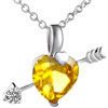925 Sterling Silver Topaz Yellow Crystal Cupids Arrow Heart Love Pendant N...