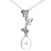 Butterfly Linked Dangling Pearl Pendant Sterling Silver