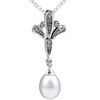 925 Sterling Silver Crown Clear White Crystal Dangle Pearl Pendant Necklac...