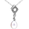 Crystal Framed And Dangling Pearl Pendant Sterling Silver