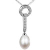 Dangling Pearl Drop And Crystal  Key  Pendant Sterling Silver