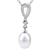 Pearl Drop And Crystal  Teardrop   Pendant  Sterling Silver