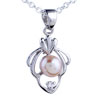 Pink Freshwater Pearl In Crown Set Pendant Sterling Silver