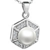 Silver Hexagon Framed Pearl Pendant Sterling