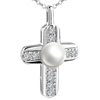 Crystal  Cross  And Pearl  Pendant   Sterling   Silver 