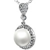 Round Crystal Framed Pearl Pendant Sterling Silver