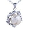 Double Pearl And Crystal Heart Pendant Sterling Silver