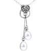 Silver Plated Heart With Clear Detailed Crystal Dangle Double Pearls Summe...