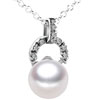 Crystal Semi  Circle  And Pearl  Pendant  Sterling Silver