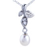 Dangling Pearl And Leaf Branch Pendant Sterling Silver