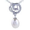 Dangling Pearl Drop And Swirl Pendant Sterling Silver