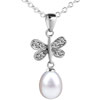 Dangling Pearl Dragonfly Pendant Sterling Silver