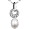 925 Sterling Silver Clear White Crystal Dangle Pearl Hoop Pendant Necklace...