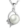 925 Sterling Silver Clear White Crystal Heart White Pearl Pendant Necklace...