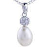 Dangling Crystal Flower And Pearl Pendant Sterling Silver