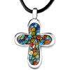 Classic Cross With Murano Glass Millefiori With Black Line Pendant