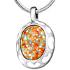 White Murano Glass Millefiori Oval With Colorful Little Flowers Pendants