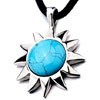 Blue Sun Turquoise With Black Line Turquoise  Pendant  Necklace