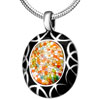 Black Murano Glass Millefiori Oval With Colorful Little Flowers Pendants