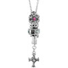 Silver Flower Dangle Cross Pendant Necklace 18" Beaded