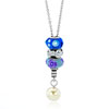 Sapphire Aquamarine Blue Murano Glass White Pearls Set Pendant Necklace 18...