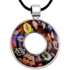  Murano Glass - Deep Red Millefleurs Open Round Framed Pendant