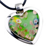  Murano Glass - Green Flower Heart Framed Pendant