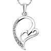 925 Sterling Silver Clear White Crystal Open Heart Love Pendant Necklace S...