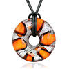 Orange And Silver Round  Murano   Glass  Pendant