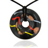 Mutlicolor Stripes On Black Oval Murano Glass Pendant