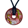 Silver With Yellow And Red Streaked Oval Murano Glass Pendant