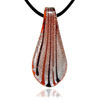 Red And Silver Striped Leafdrop Murano Glass Pendant