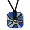 Blue And Silver Foil  Murano  Glass Square Donut Pendant