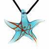 Topaz And Red Coral Stripe Murano Glass Star Pendant
