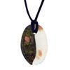 Green, Opal And Gold Foil  Murano  Glass Oval Pendant