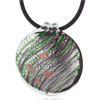 Round Striped Silver Brown And Green Pendant