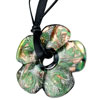 Retro Green Murano Glass Flower With Brown Pattern Pendants